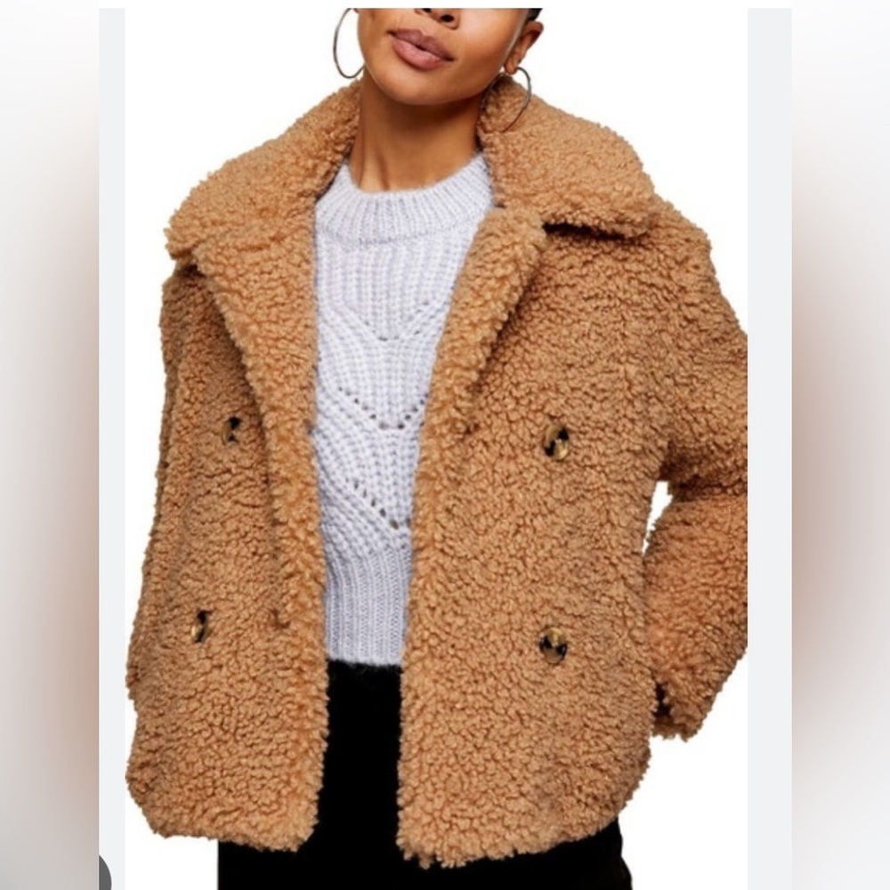 Topshop Ami Borg Faux Fur Jacket Size 8